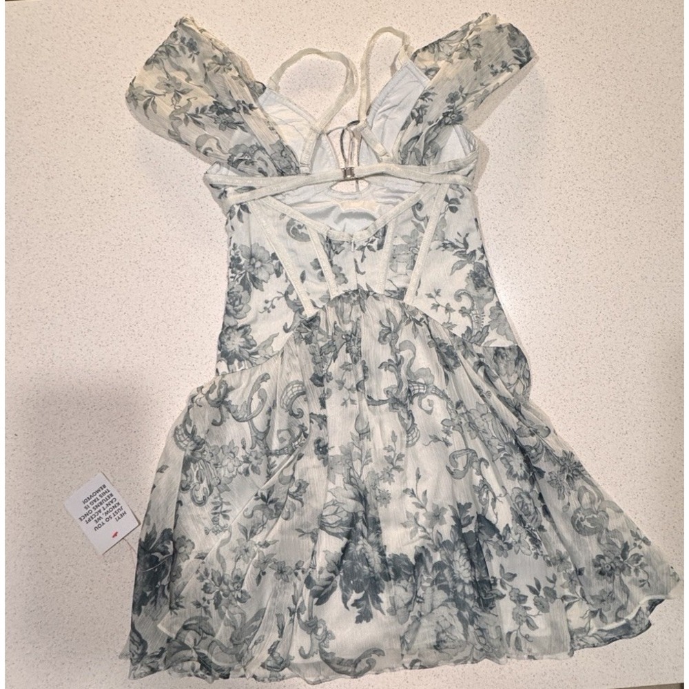 ASOS Floral Print Corset Chiffon cute Dress Women's US 2 Blue Gray y2k coquette - Picture 3 of 4